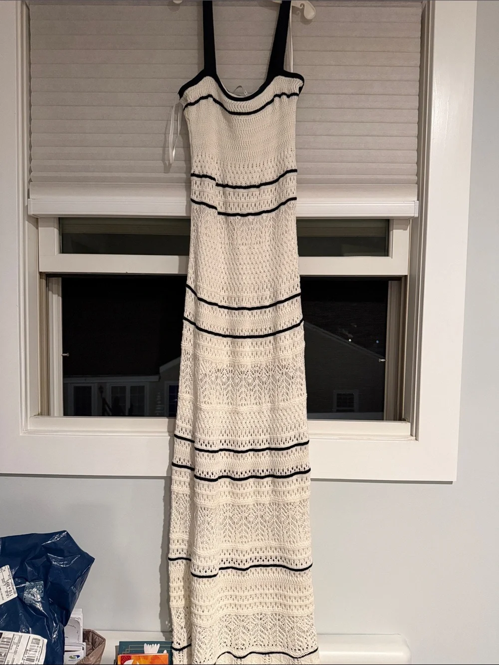 Abercrombie & Fitch Cream Knit Maxi Dress with Black Trim